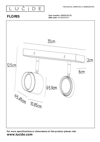 Lucide FLORIS - Deckenstrahler - 2xGU10 - Grün - TECHNISCH